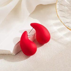 Stainless Steel Red Water Drop Stud Earrings